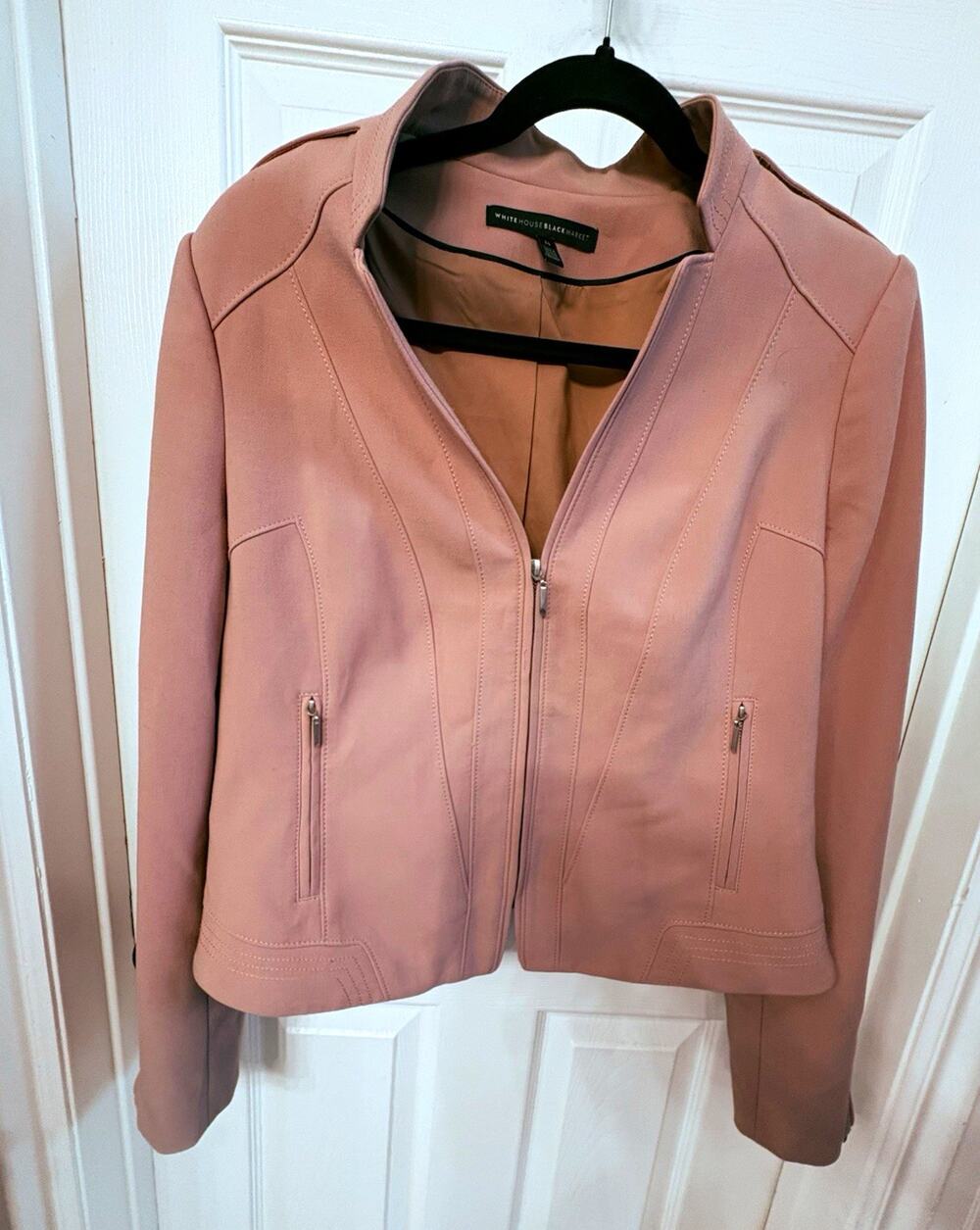 White House Black Market Pink Short Full Zip Jacket w/ Zip Pockets, Size 14